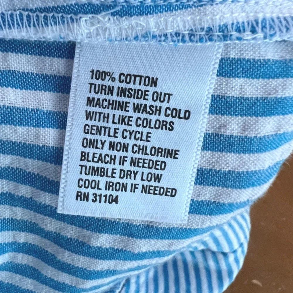Scalloped Seersucker Shorts Women 12P Striped Blue White Cotton Preppy Coastal